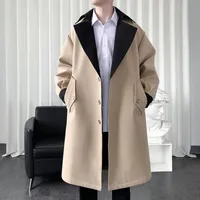 Men's Trench Coats Korean Fashion Lapel Overcoat Male Khaki Casual Loose Luxury Black Jacket Elegant Windbreaker Men's Coat Brand Clothi