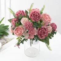Flores decorativas coronas 2pcs seda peony hortensias decoraciones navide￱as para jard￭n para el hogar
