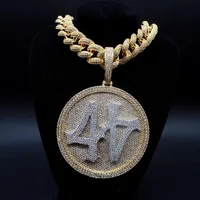 Super Iced Out Big Round Round Spinner número 44 Pingente Gold Gold Plated Full CZ Mens Hip Hop Bling Jewelry Gift251u