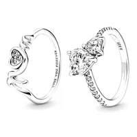 Nieuwe 100% 925 Sterling Silver Ring Fit Pandora Moederdag Love Heart CZ Stone Mom Letter Ringen voor Europese vrouwen Wedding Or2695
