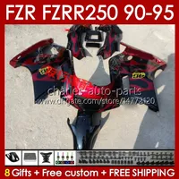 Kit de fadas para Yamaha FZRR FZR 250R 250RR FZR 250 RED FLAMES FZR250R 143NO.75 FZR-250 FZR250 RR RR 1990 1991 1992 1993 1994 1995 1995, corpo 1995
