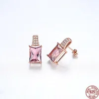 تصميم لطيف 925 الفضة الاسترليني مربع أقراط للنساء الحزب الفاخر الوردي الأحجار الكريمة الأزياء الهدية المجوهرات الهدية