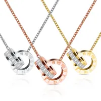 fashion roman letter ring gold plated stainless steel chain pendant necklace women287V