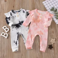 Fashion Newborn Infant Baby Girls Long Sleeve Tie Dyed Printed Long Sleeve Knitted Ruffles Romper Jumpsuit Outfits Clothes#p4262o