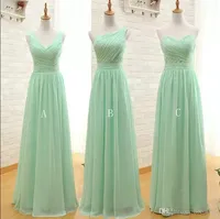 Mint zielony długi szyfonowa sukienka druhna Linia plisowana plażowa sukienki druhna pokojówka honor ślub gości suknie vestidos de madrinha
