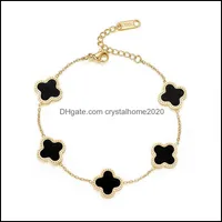 Charm Bracelets Jewelry 18K Gold Plated Stainls Steel Bracelet Lucky Ladi Four Leaf Clover Drop Delivery 2021 Mx2Qd