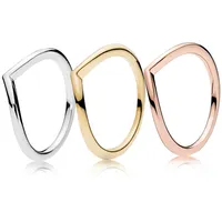Gepolijste wishbone ring 18k geel goud vergulde ringen originele doos voor Pandora 925 Silver Rose Gold Women Wedding Ring Sets241U
