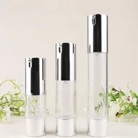100pcs Airless Pump Bottle 15ml 30ml 50ml Silver Cosmetic Liquid Cream Container Lotion Essence Bottles SN229314M