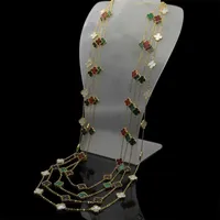 20 blommor 105 cm naturlig svart vit röd grönt skal lång choker mode klassisk fyrblad klöver halsband designer kvinnor smycken gåva