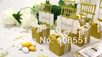 Venta al por mayor- Free Paper Wedding Gold Silla Miniatura Miniatura Favor de regalo con encanto de corazón y cinta 12pcs