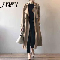 معاطف الخندق النسائية jxmyy 2021 على غرار الخريف الموضة الأنيقة المزاج الطويل معطف طويل
