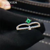 Cluster anneaux Procogem Crown Crown Emerald pour les femmes de femmes Gémères vertes authentiques avec CZ Fine Jewelry 925 Sterling Silver # 529 Edwi