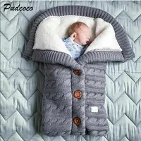 2019 Brand Newborn Baby Winter Warm Sleeping Bags Infant Button Knit Swaddle Wrap Swaddling Stroller Wrap Toddler Blanket178T