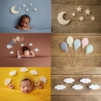 Newborn Photography Props Handmade Wool Hat Felt Star Moon Diy Baby Jewelry Home Party Decor 5pcs Set