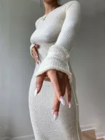 WJFZQM вязаное платье Bodycon Fairy Grunge Casual Fashion Streetwear Женщины Осень Y2K SOLID O NECE MAXI ПЛАНИЕ 220521