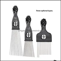 Saç Fırçaları Geniş Dişler Metal Afro Tomberi Ekleme Kıvırcık saç fırçası Çatal Çekme Yumruk şekli sap kuaför fırça stil aracı 335o damla d dhwz1