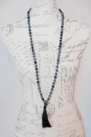 Anhänger Halsketten Mala Perlen Halskette Schneeflocken Obsidian Quasten Gebet Yoga Meditation Perlen Schmuckhöhe