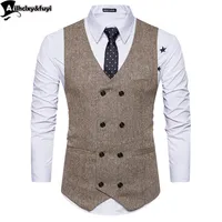 Винтажные коричневые Tweed Vests шерсть елочка британский стиль на заказ мужской костюм портной Slim Fit Blazer свадебные костюмы для MEN207H