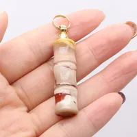 Hänghalsband naturliga ädelsten krysolit parfym eterisk oljeflaska bambuform diy halsband smycken tillbehör gåva göra 11x48mmpe