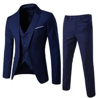 2 кусочки костюма Formal Blazer   брюки устанавливают твердый цвет однобортный мужской корейский стиль куртка на молнии на молнии. Мужчины подходят 220425