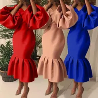 Sukienki zwykłe Afrykańskie sukienki w zakresie rozmiarów Plus Kobiet wieczorowy szata Solidny kolor dekoltu w dekolcie syrena syrena bodycon elegancki biuro dam