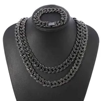 En gros noir 13 mm Iced Out cubic Zircon Diamond CZ Cuban Link Link Chain Miami Cuba Collier Bracelet Hip Hop Bijoux pour hommes