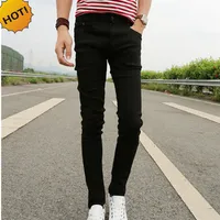 Nova primavera verão jeans skinny masculino calça calças de calça preta apertada calça lápis barata homens whole279q