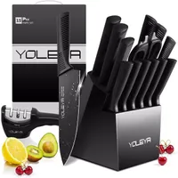 Kitchen Knives Set 15 Pieces Kitchen Non Stick Coating with Block Professional Knife