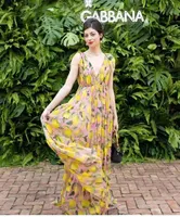 Casual Dresses DG Australia Summer Fruit Print Sexig Slim Fiting V-Neck Stora Hem Long Dress Eilo