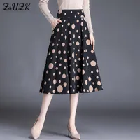 Kjolar kvinnor elegant polka dot a-line kjol vår höst hög midja lösa koreanska kontoret lady big swing mid-long mode