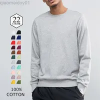 Lente nieuwe hoodies mannen gündelik minimalistische sweatshirt o-hals vrowen temel trui kaki hoge-kwaliteit% 100 katoen unisex jas tops l220802