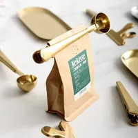 Süblimasyon Coffeare Setleri İki-in-One Paslanmaz Çelik Kahve Kaşığı Sızdırmazlık Klip Mutfak Altın Aksesuarları Alıcı Cafe Expresso Cucharilla Dekorasyon