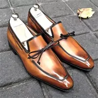 Loafers män skor pu fast färg klassisk mode företag avslappnad bröllop fest vävd båge knut slip-on eleganta klänningskor cp062