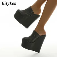 Eilyken 플랫폼 웨지 라운드 헤드 펌프 슬리퍼 검은 여름 신발 여자 섹시한 슈퍼 하이 샌들 슬리퍼 블랙 35-42 220505