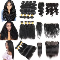Cheap Brazilian Virgin Hair Bundles with Closures Straight Deep Water Body Wave Kinky Curly Human Hair With Closure and Lace Front2774