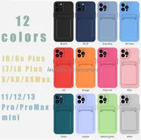 Wallet Card Slot Holder Cases for iPhone 13 12 11 Pro Max Mini XR XS X 6 6S 7 8 Plus Silicone Candy Color Back Cover