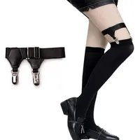 Cintos sexy anti-deslizamento feminino cinto de liga preto PU couro AJustable meias de suspensor garotas punk metal anel de perna acessório