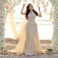 Sparkly Champagne Mermaid Country Wedding Jurken met verwijder trein 2022 Off Schouder Arabisch Bohmemische bruidsreceptie jurken