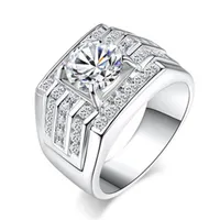 925 anel de prata versão larga de 3 filas de grupo de incrustações de simulação diamante macho manchado de ouro branco anel
