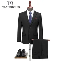 Tian Qiong New Men 's Suit Two -Piece Black Navy Suits Men 2019 브랜드 Slim Fit Groom Wedding Suit Korean Jacket Pants 바지 LJ200907