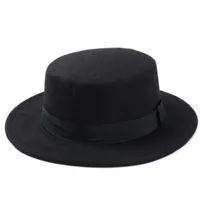 Stingy Brim Hats Brand Fashion Wool Baater Plat Top Hat для женщин, которые чувствовали себя широко ладовым Pro Pie Pie Chapeu de Feltro Bowler Gambler