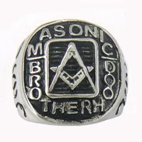 Fans Steel Apele de acero inoxidable para hombre o Wemens Jewelry Masonary Masonary Mason Brotherhood Square y Ruler Masonic Ring Gift 11W15314d