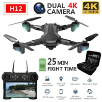 Drones H12 Profissional RC Drone WIFI FPV Quadcopter 4K With Dual HD Camera Long Flight Time Foldable Altitude Hold242f