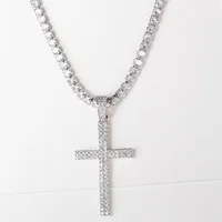 Chains Hip Hop Micro Pave Zircon Cross Pendant Crystal Custom Size Tennis Chain Necklace Out Men's Jewelry1293v