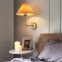 Wall Lamps Pleated Lights White Apricot Fabric Bedroom Bedside Lighting Nordic Minimalist Living Room Decorative E27Wall