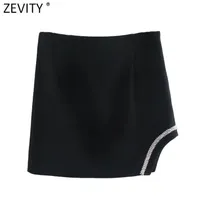 Zevity Women High Street Aplikacje Asymetryczne Mini Spódnica Faldas Mujer Lady Chic Side Zipper Slim Vestidos Qun944 220408