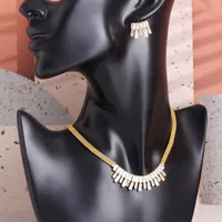 Pendientes Collar Trendy Women Gold Jewelry Sets Shine Circón Cabordante Choker Antes de oídos Corea Boda Romántica Accesorios nupciales Aruntos
