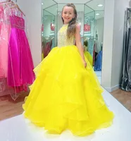 HALTER Girl Pageant Dress Ballgown Crystals Beaded Organza Kids Birthday Party Party Fort Toddler Toens Preteen Little Miss Clankerchi