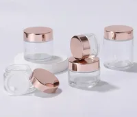 Klar gefrostetes Glascreme-Glas Kosmetischer Behälter 5-100 g Gläser Roségold Glasflasche leer