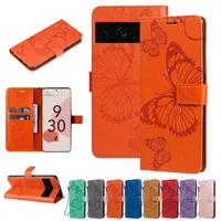 PU Leather Embossed Butterfly Flip Stand Wallet Cases For Google Pixel 7 Pro 6 6A 5 XL 4 3 2XL Card Slots Holder Phone Cover with Lanyard